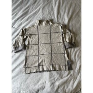 Tahari Windowpane Check Mock Neck Sweater Beige Black Grid Tunic XS